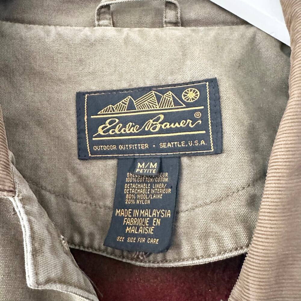 Eddie Bauer Khaki Vintage 80s Chore Jacket Tan Corduroy Collar Cuffs MP Lined - Picture 7 of 10